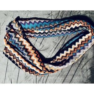 Infinity Knit Scarf Retro Multicolor Wavy Geometric Stripes Steve Madden